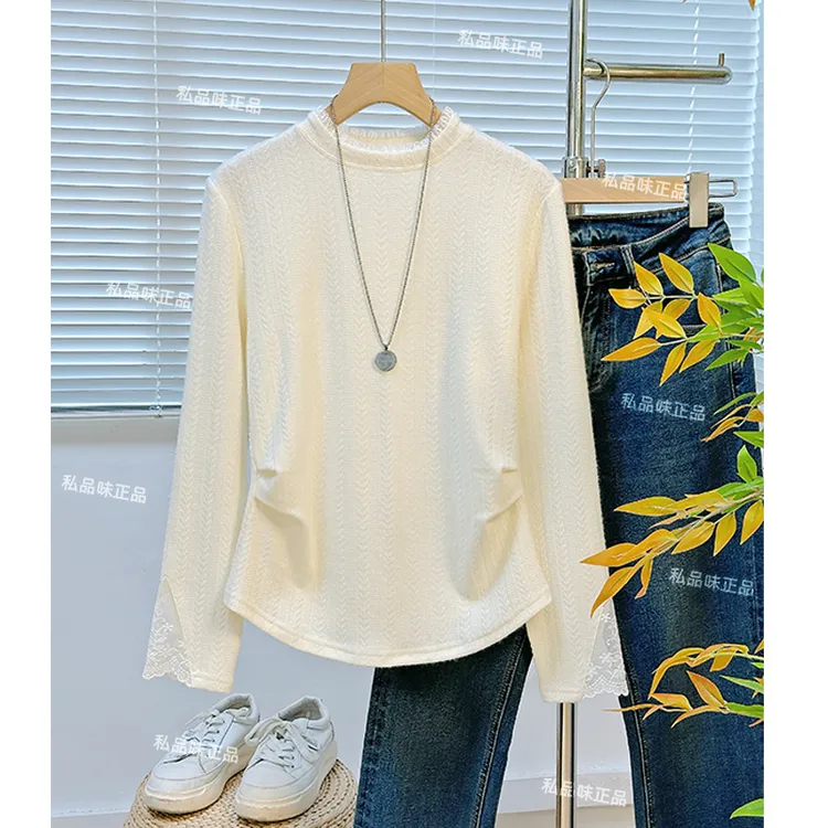 私品味独特漂亮小衫秋冬上衣女装麦穗蕾丝打底衫内搭衣服 W114133