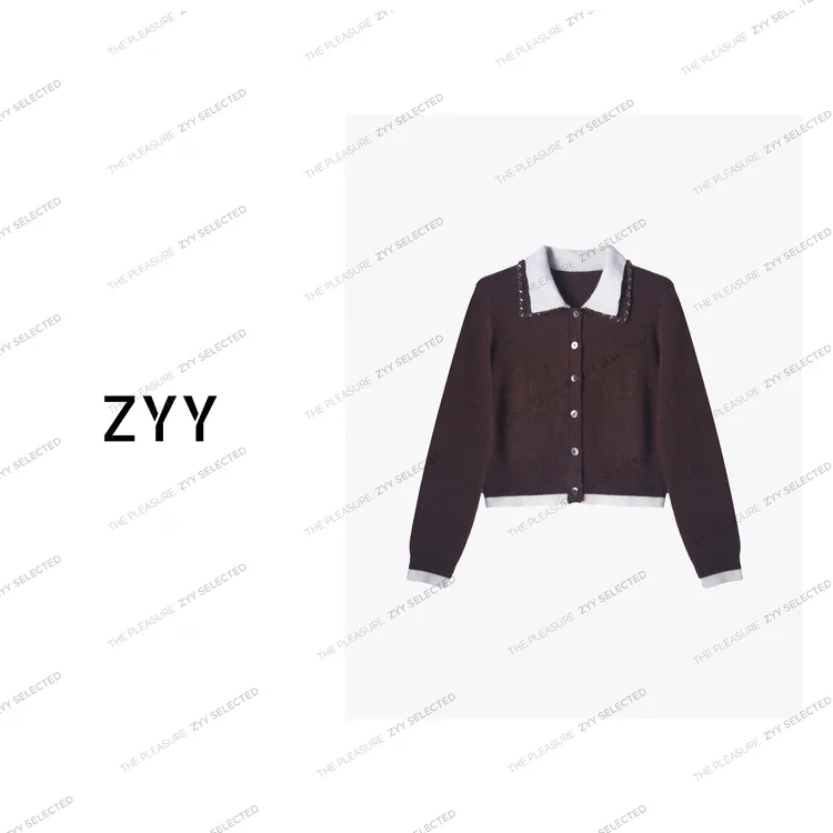 ZYY【格调印记】2025S/S新品长袖撞色拼接polo领针织衫X25QZZ04335