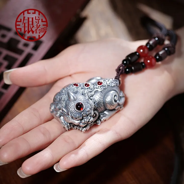 足银玻璃银制品 山鬼花钱貔貅手把件工艺创意把玩治愈系随身携带