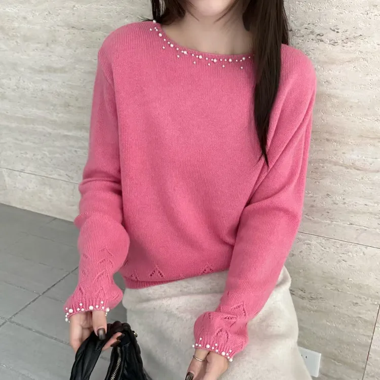 100羊毛针织衫女毛衫毛针织衫时尚圆领女装针织