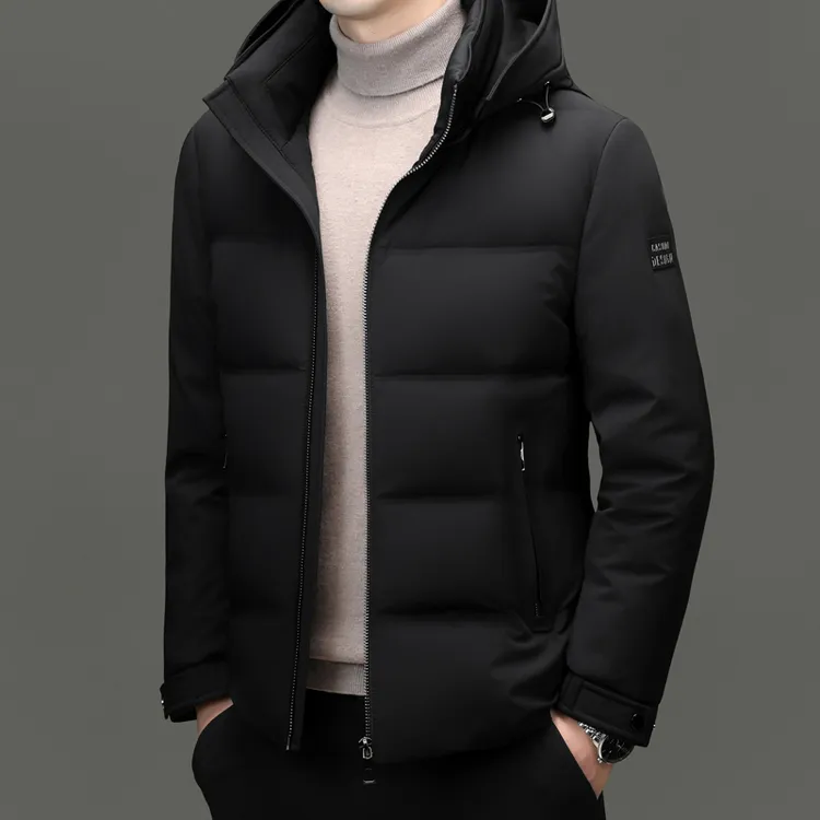冬季高端加厚男士连帽羽绒服男装商务休闲短款白鸭绒时尚保暖外套