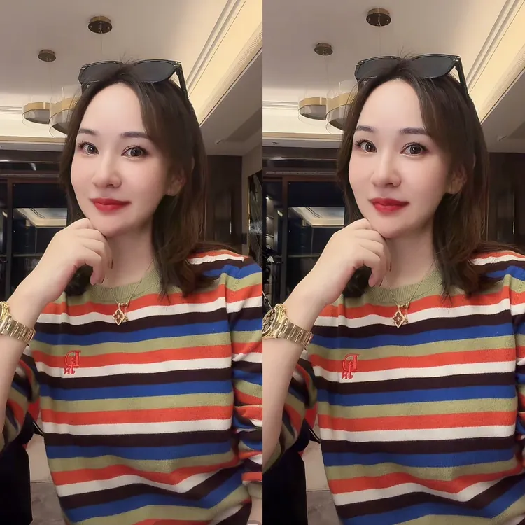 JDND轩羽【牛油果绿条纹】100%羊毛减龄拼色条纹针织小衫XY25561