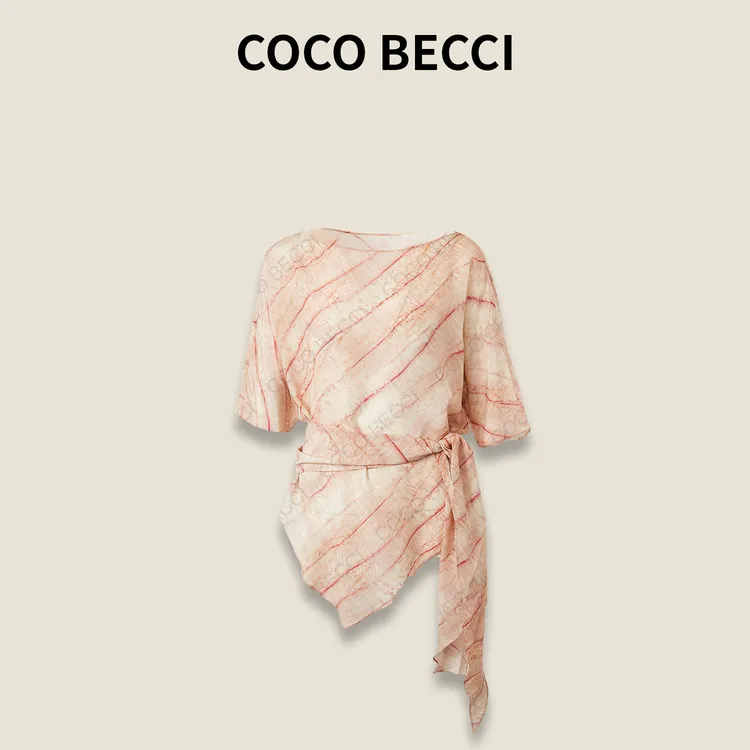 COCO BECCI【水彩晕染小衫】100桑蚕丝时尚气质短袖T恤CFXYB324056