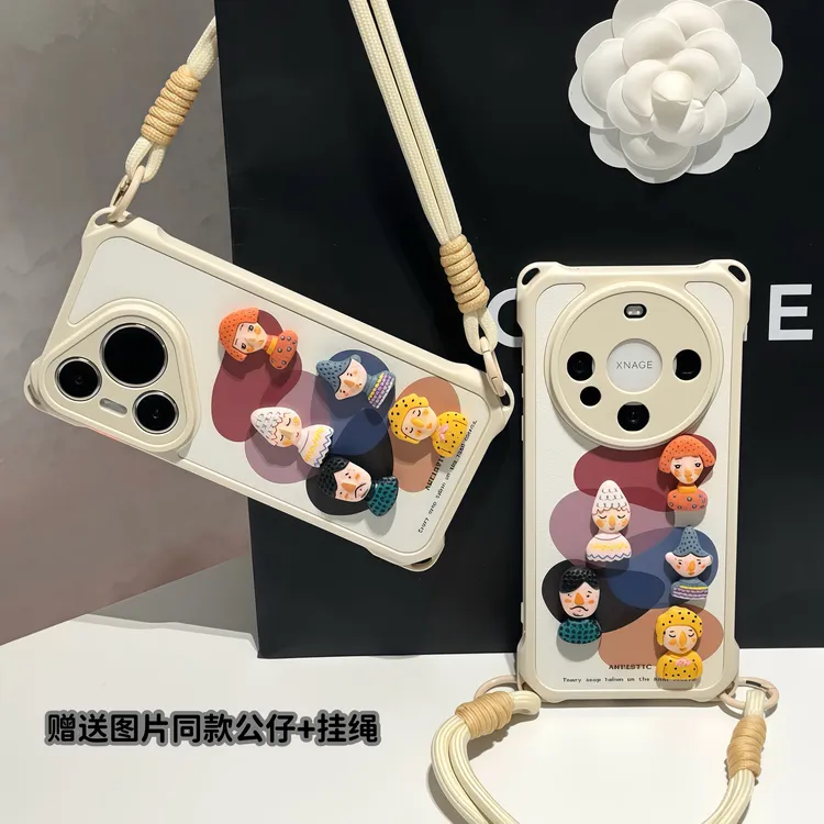 涂鸦小人偶挂绳适用iPhone14苹果16手机壳华为p70女vivoppo小米15