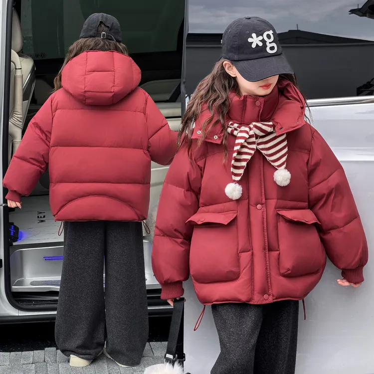 女童冬季2025新款中大童羽绒服韩版时尚儿童百搭新年红色冬装外套