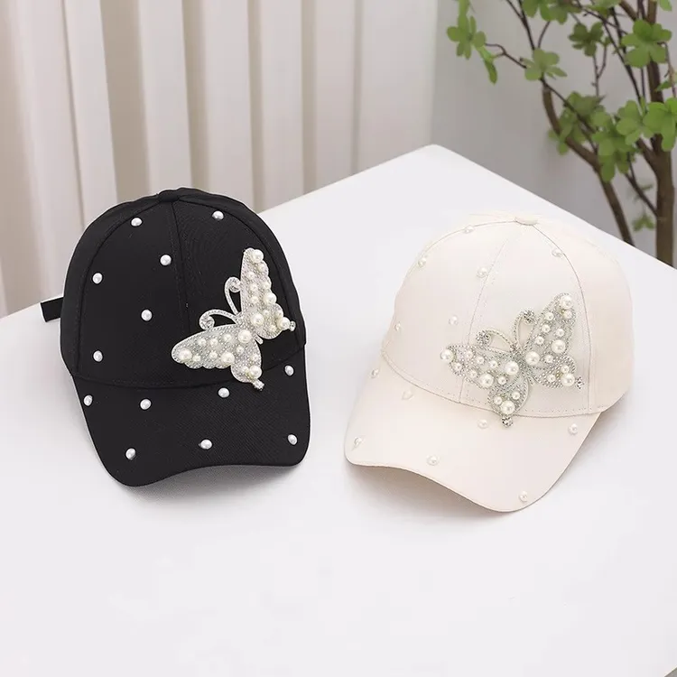 网红帽子女春夏季蝴蝶亮片水钻铁环棒球帽时尚韩版防晒遮阳鸭舌帽