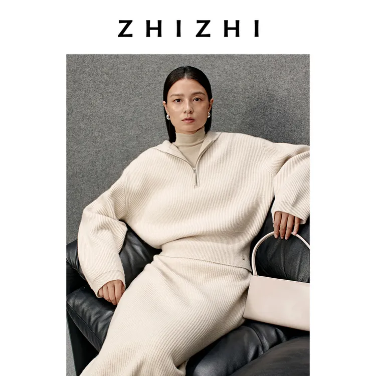致知 宴齐云 慵懒百搭简约套头半拉链羊毛针织衫25秋ZZ2EWKZS015