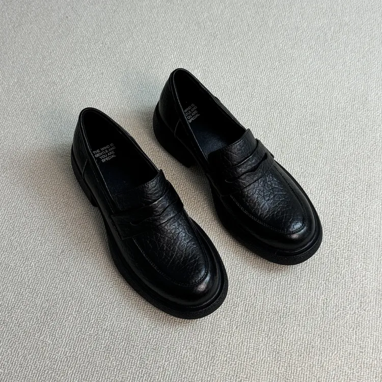 六也「轮胎厚底」5.5cm头层羊皮一脚蹬深口通勤百搭乐福鞋 L1134