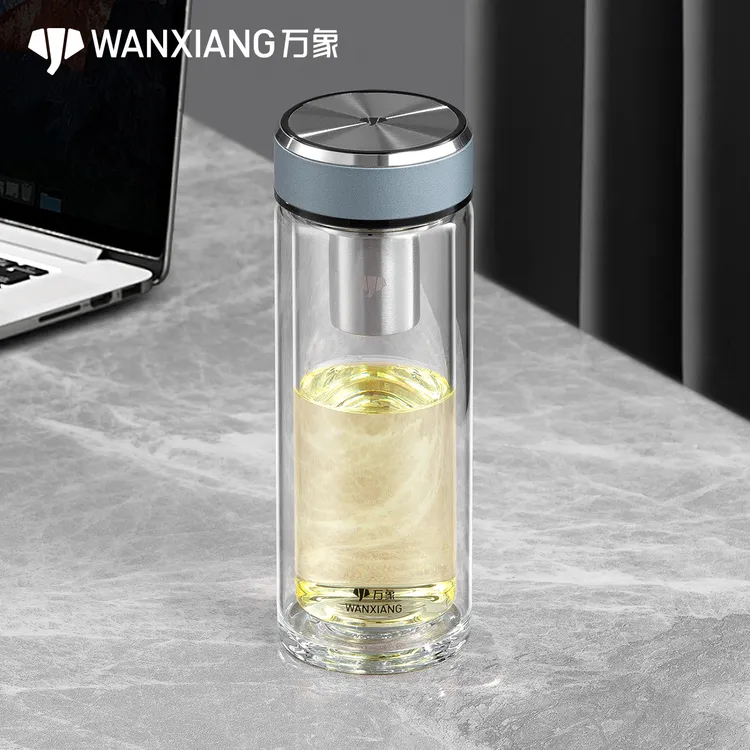 万象双层高档玻璃杯车载家用便携隔热水杯中国风小清新泡茶水杯