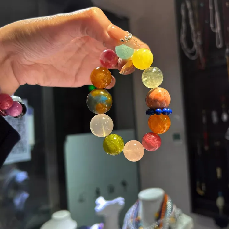 铜合金手链 新中式彩色百搭手串女2025新款蔷薇粉海蓝高级感手饰 