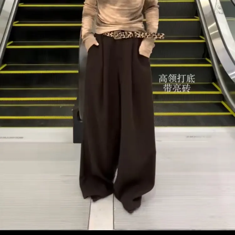 冬季高腰垂感星空纹拖地阔腿裤时尚百搭显瘦休闲羊绒