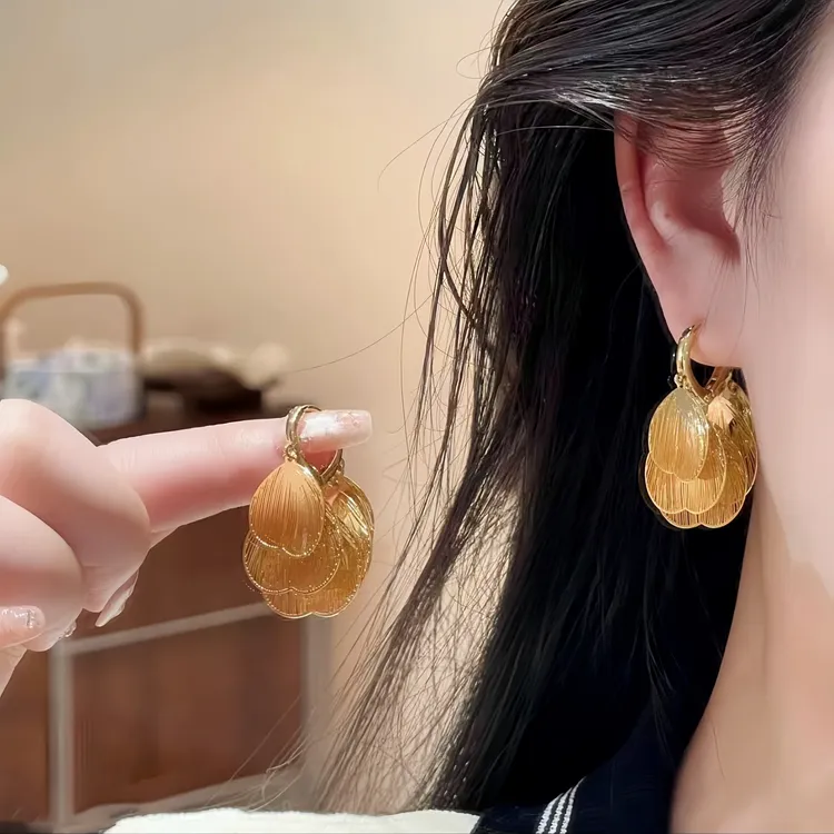 铜合金耳饰 金色镂空蝶翼流苏耳环女高级感夸张耳饰2025新款耳钉