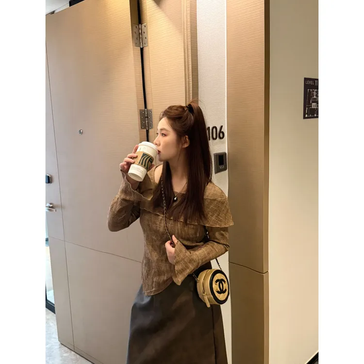 楠序【胶片定格】源子微胖女装 2025秋季显瘦针织衫打底上衣YZ37297