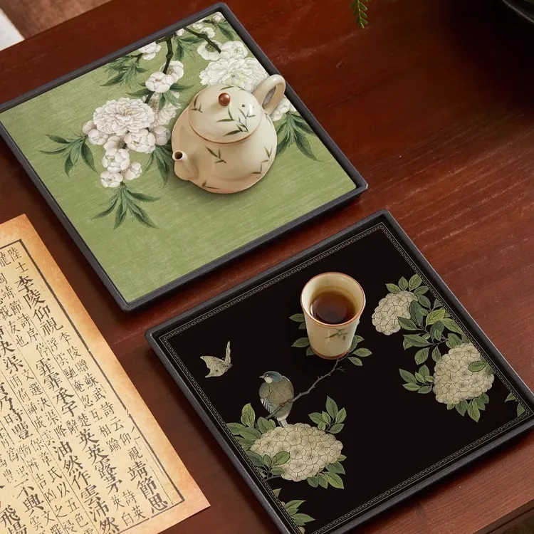新中式四方干泡茶盘国风复古速干吸水茶托盘创意壶承功夫茶具茶台