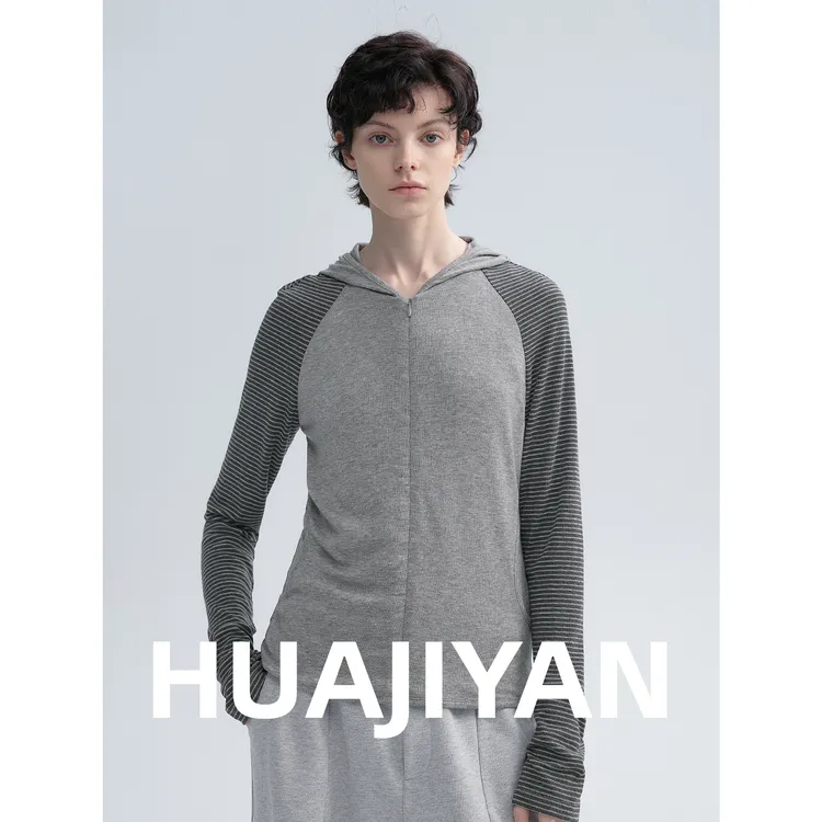 华吉言/HUAJIYAN【朗姆】天丝羊毛混纺修身连帽上衣外套