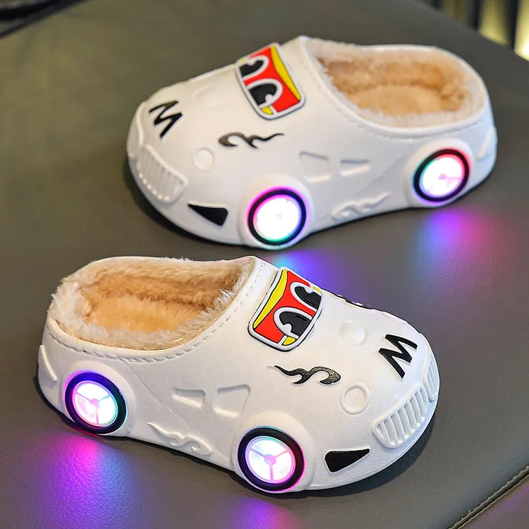 儿童棉拖鞋新款秋冬季发光防水汽车防滑可爱男童室内加绒保暖棉鞋