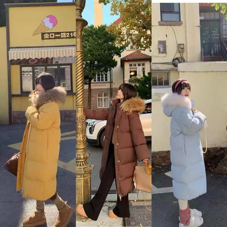 熙家自制 青岛奇遇 羽绒服女小个子冬装外套白鸭绒真毛领连帽长款