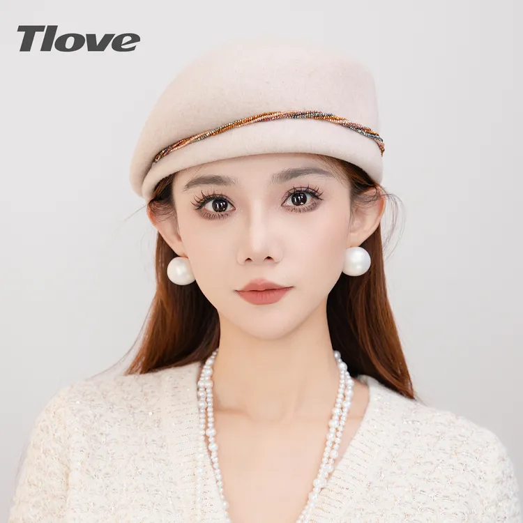 9538帽子女秋冬复古百搭时尚画家帽子秋冬季休闲韩版纯色毛呢帽