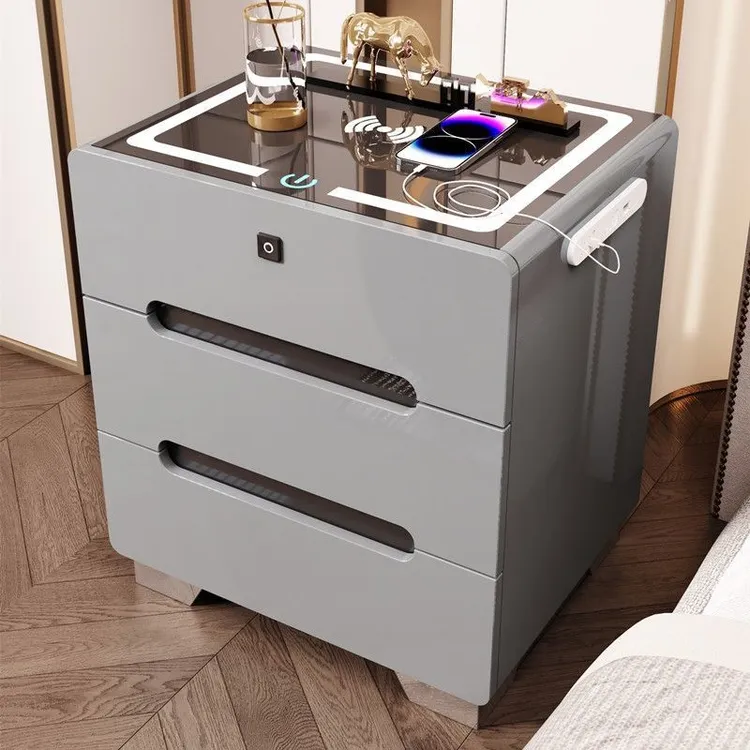 高端智能床头柜带指纹锁现代简约蓝牙音响无线充电多功能床边小柜