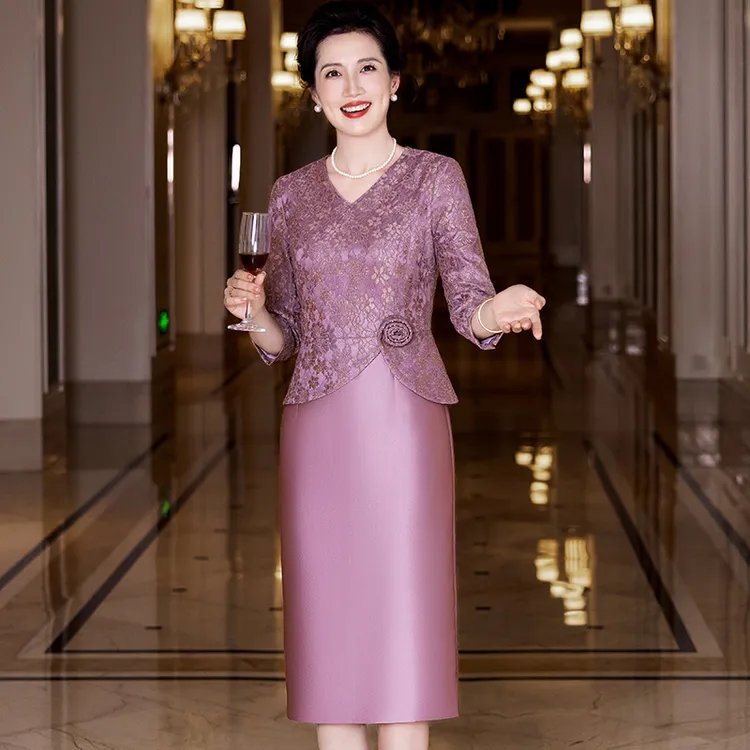 2025秋新高端时尚年轻日常遮肚连体喜妈妈喜婆婆婚宴礼服敬酒服Z