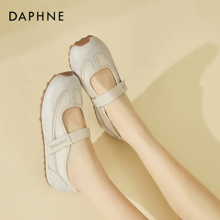 达芙妮平底玛丽珍鞋女2025新款春秋季浅口一字带单鞋软底芭蕾舞鞋