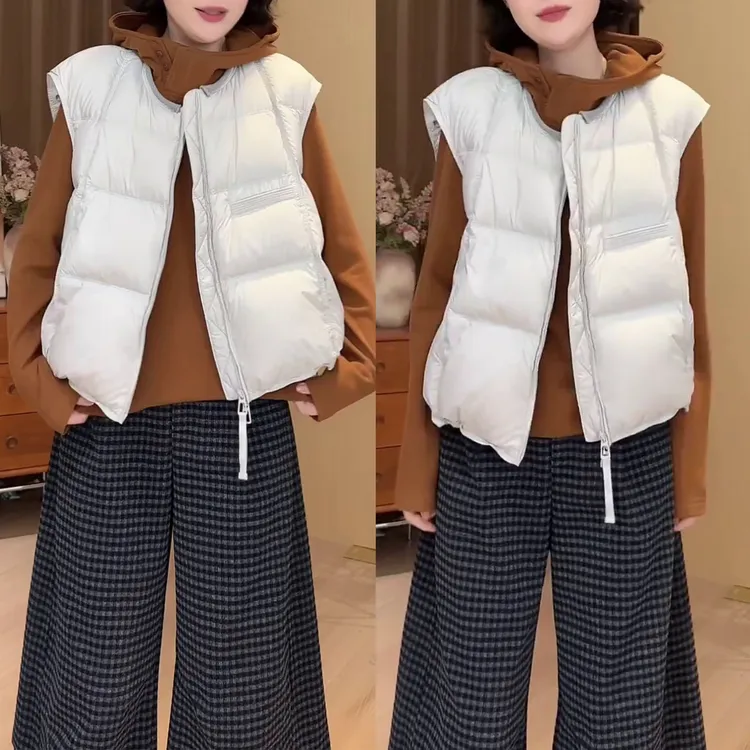 韩版时尚气质圆领坎肩马夹2025秋冬新款加棉保暖无袖纯色减龄上衣