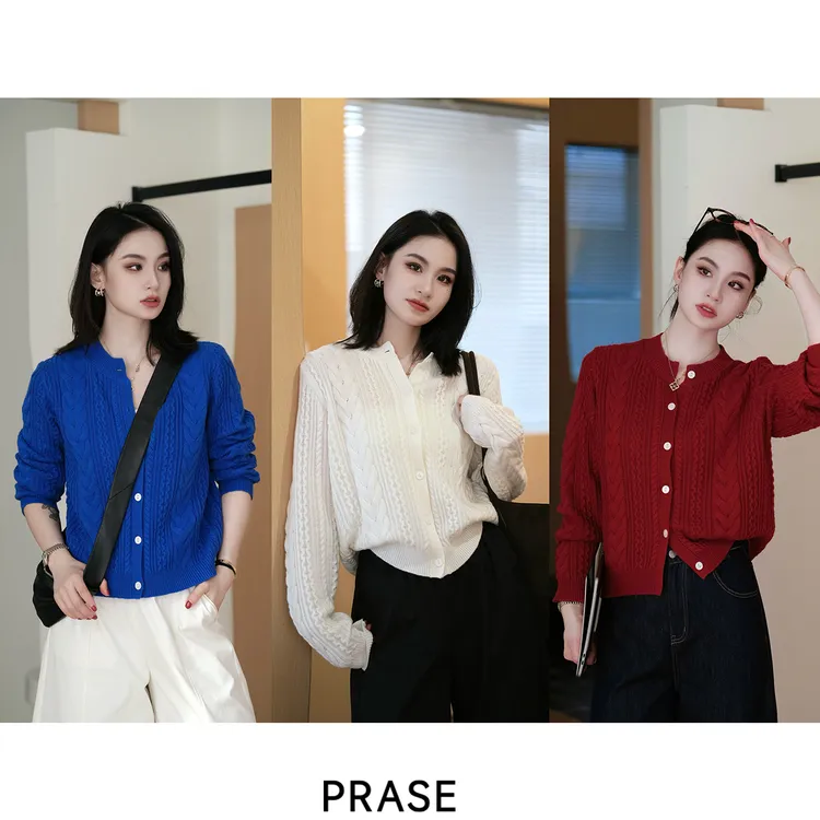 PRASE·噜【绞花毛衣】微胖轻奢设计款秋绞花羊毛毛织衫PR507C18