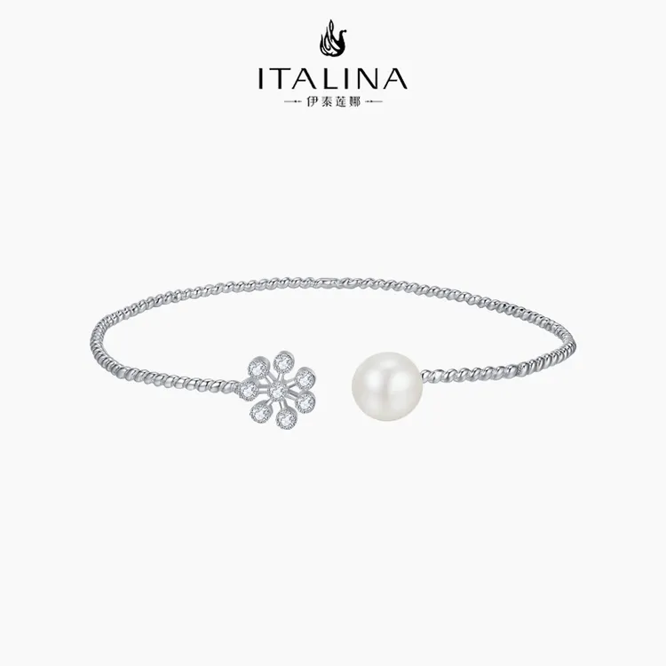 伊泰莲娜 925银仿水晶手镯 淡水珍珠手镯轻奢开口手镯小众设计感