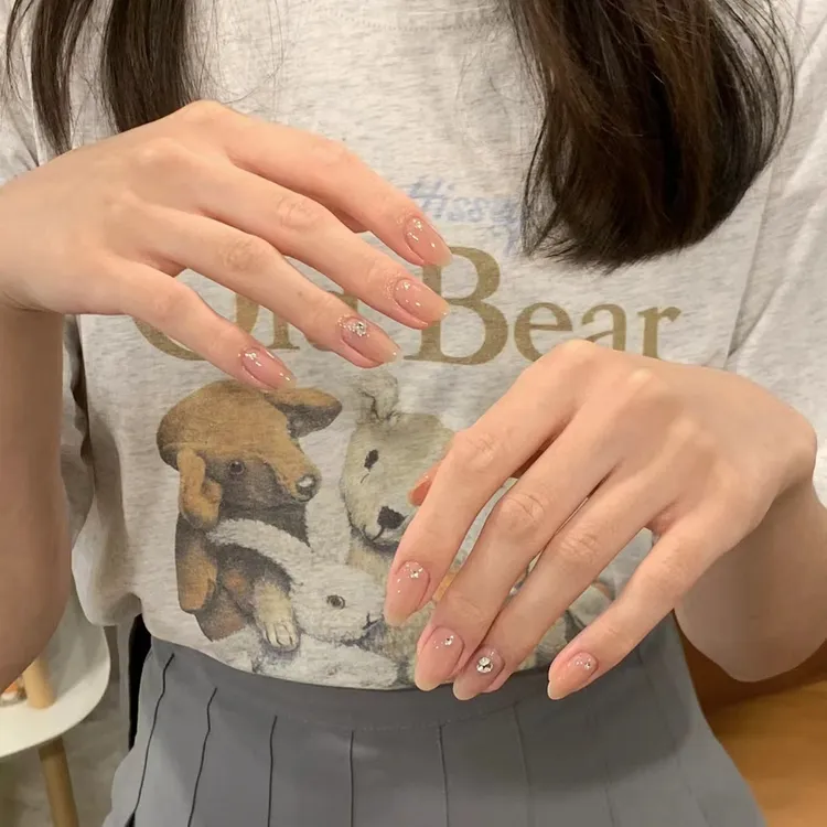 【裸色堆钻】华妃甄嬛手工穿戴甲美甲成品贴片新娘孕妇假指甲贴