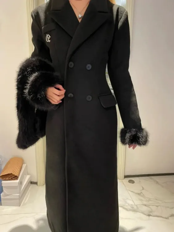 【大毛领】高级感气质中长款大毛领收腰呢子大衣女冬季毛呢外套