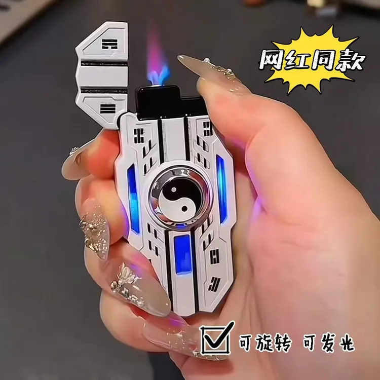 (酷鼠火机)潮玩机甲可旋转发光防风红焰指尖解压陀螺打火机送男友商品图