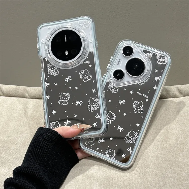 适用华为p70p新款手机壳韩系蝴蝶结kt猫mate70补妆镜60防摔女护套