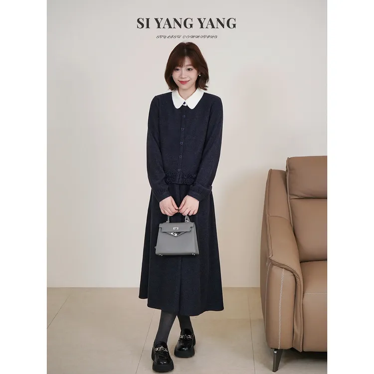 斯洋洋SIYANG绒面冬季女装撞色减龄通勤气质半裙套装TZ510A043SYY
