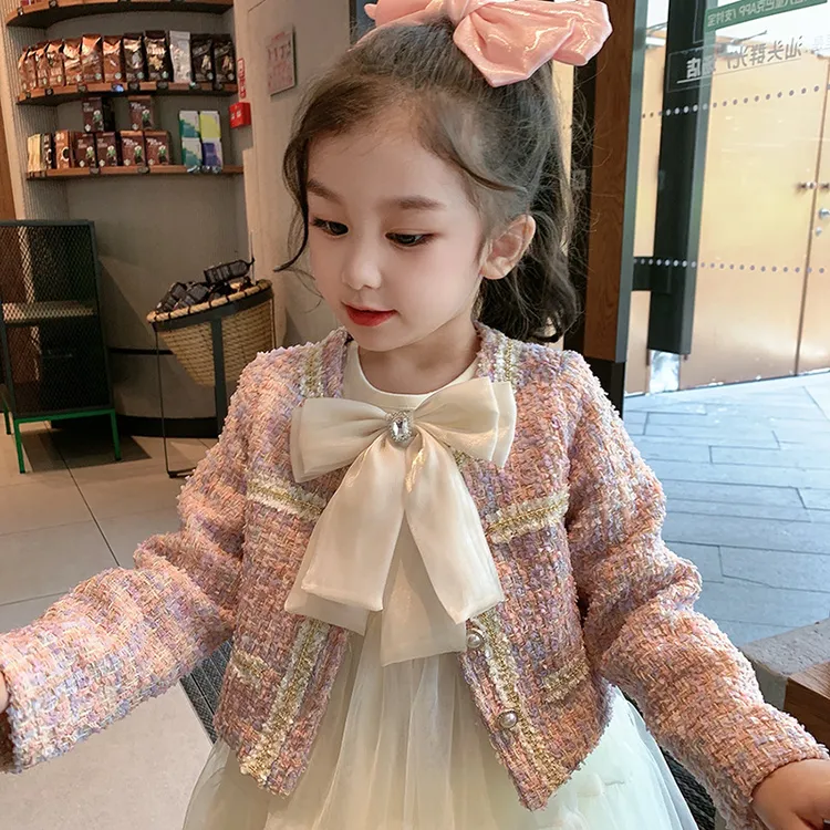 春秋女童小香风外套小女孩网纱长袖连衣裙结公主裙两件套