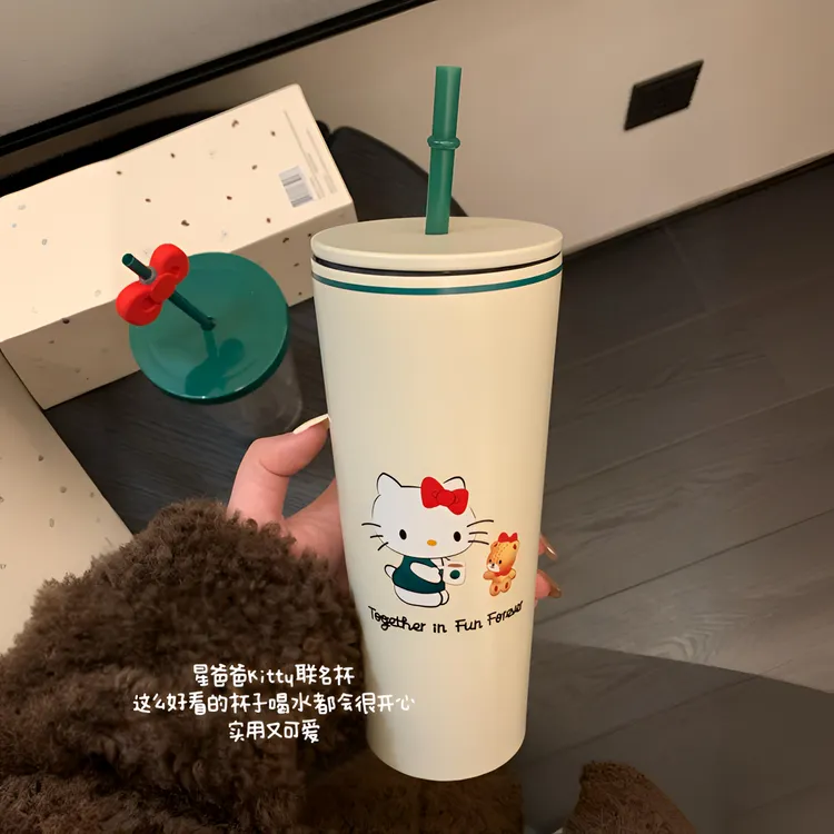 (现货)Hellokitty星巴联名不锈钢吸管水杯保温保冷咖啡杯可爱礼物
