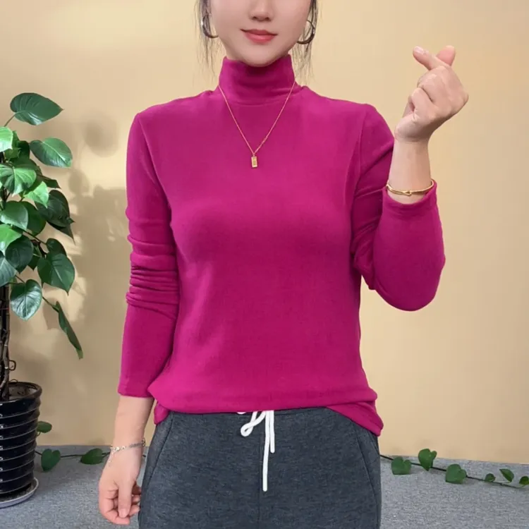 中领冬款德绒暖系流光百搭极简气质减龄纯色长袖打底衫上衣