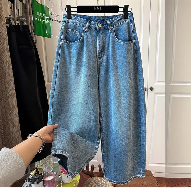 大东门欧货高腰浅蓝色阔腿牛仔裤女九分裤宽松显瘦小个子夏季爆款