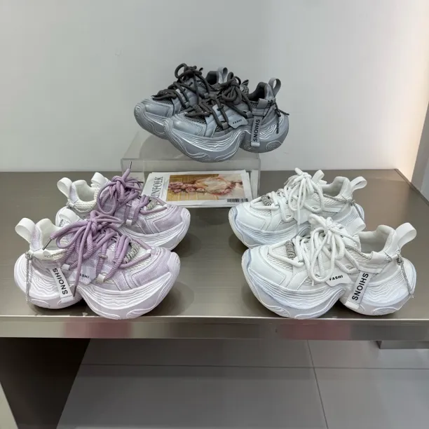 新款厚底松糕时尚洋气四季网面老爹鞋底厚6公分增高休闲超轻底