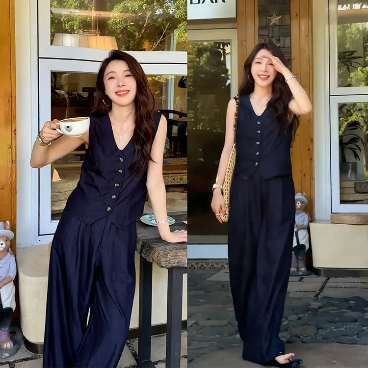 盐系轻熟风高级感流行小香风马甲长裤两件套装夏季新款2025套装