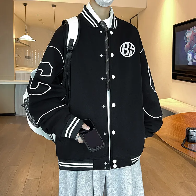稻草人秋冬新款中学生青少年棒球服卫衣男士休闲外套时尚立领夹克