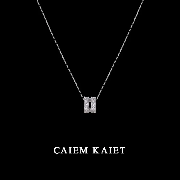 CAIEM KAIET 链子925银 纯银小蛮腰项链女镂空圆形锆石吊坠锁骨链