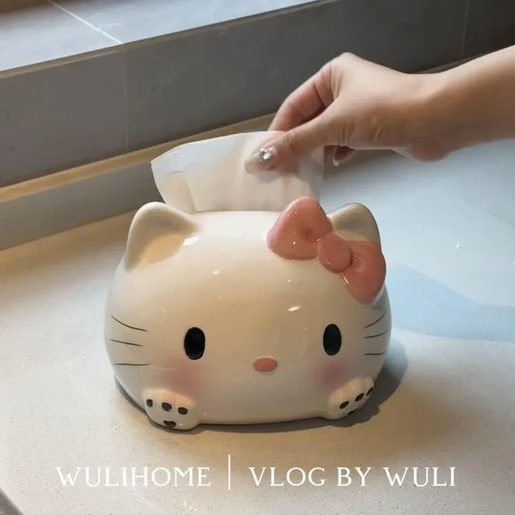 Hellokittykt猫纸巾盒家用客厅装饰摆件卡通可爱高颜值创意收纳
