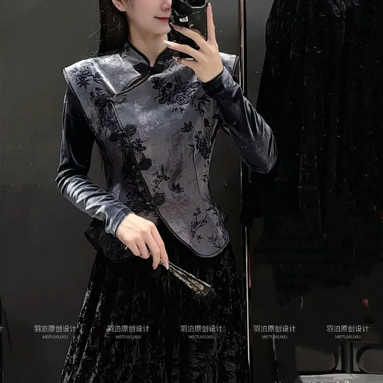 加绒衬衫女冬季加厚保暖时尚洋气2025新款欧洲站新中式国风衬衣潮