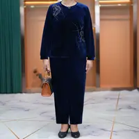 大码胖妈妈装加肥圆领烫钻金丝绒套装2025秋中老年洋气宽松两件套