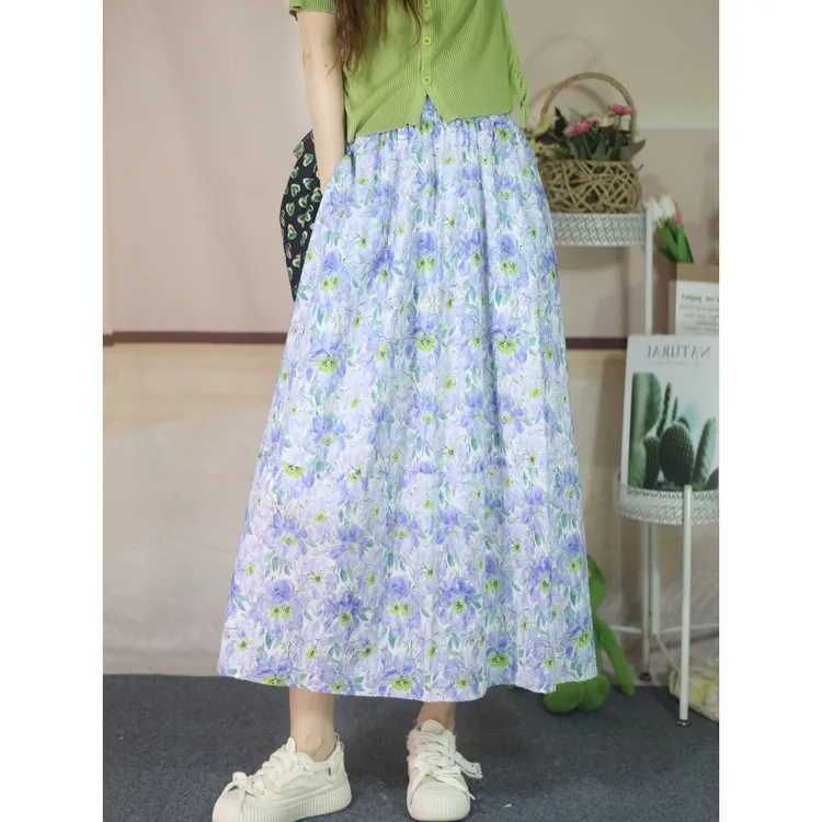 口袋碎花裙春夏复古油画ins风高级感半身裙女百搭高腰中长款a字裙