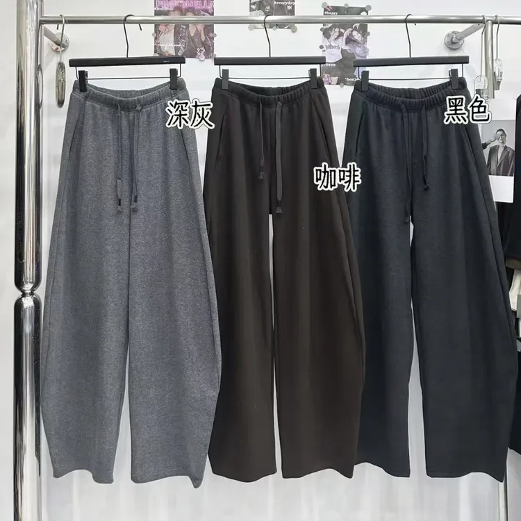 慵懒风百搭垂感加绒韩版显瘦秋冬宽松高腰弯刀裤