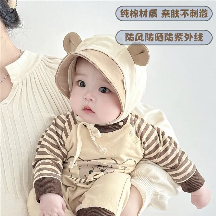 婴儿帽子春秋薄款3-12个月韩版小月龄可爱宝宝超萌护耳帽亲肤