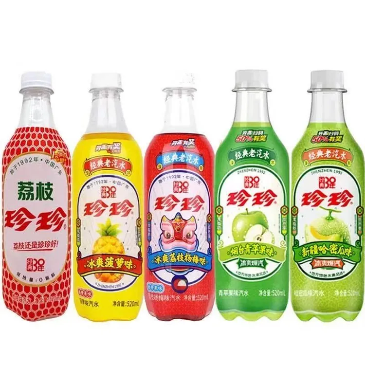 珍珍1992荔枝橘子杨梅菠萝味520ml碳酸汽水怀旧果味饮品