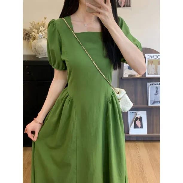 【绿光森林】法式茶歇绿色连衣裙显瘦高级感气质收腰长裙9140#A②