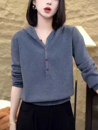 气质款连帽长袖针织衫女秋季穿搭新款显瘦减龄百搭轻奢上衣116